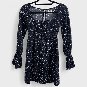 Princess Polly Navy Polka Dot Long Sleeve Dress